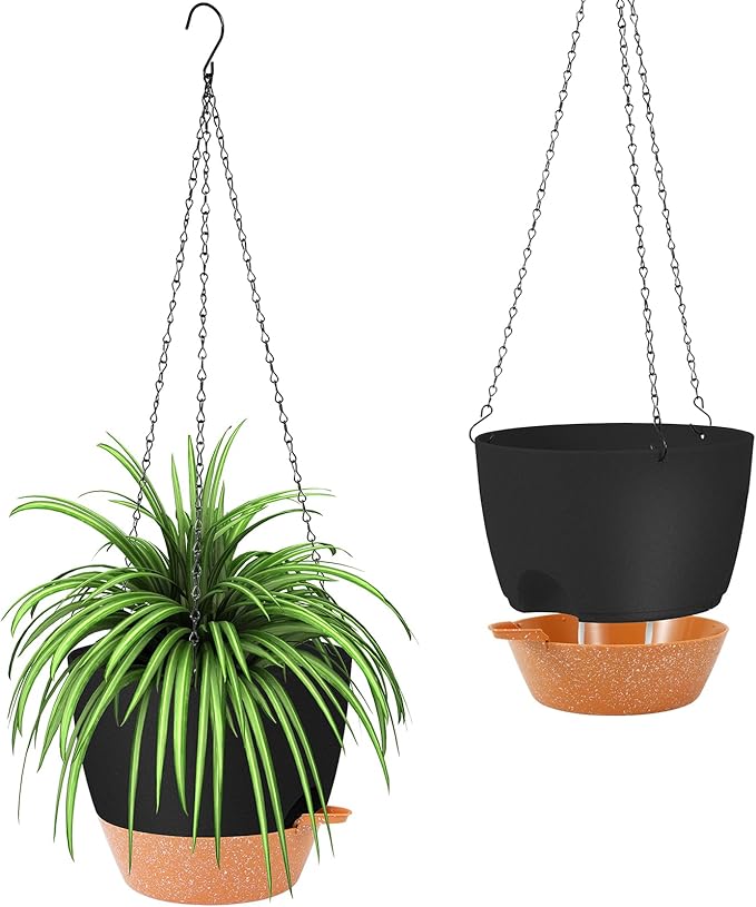 GARDIFE Hanging Planter, 10 inch Hanging planters for Indoor. Outdoor Plants, Self Watering Plant Pot, 2 Pack Large self Watering Hanging Planter, Black-Ruum Studio Home