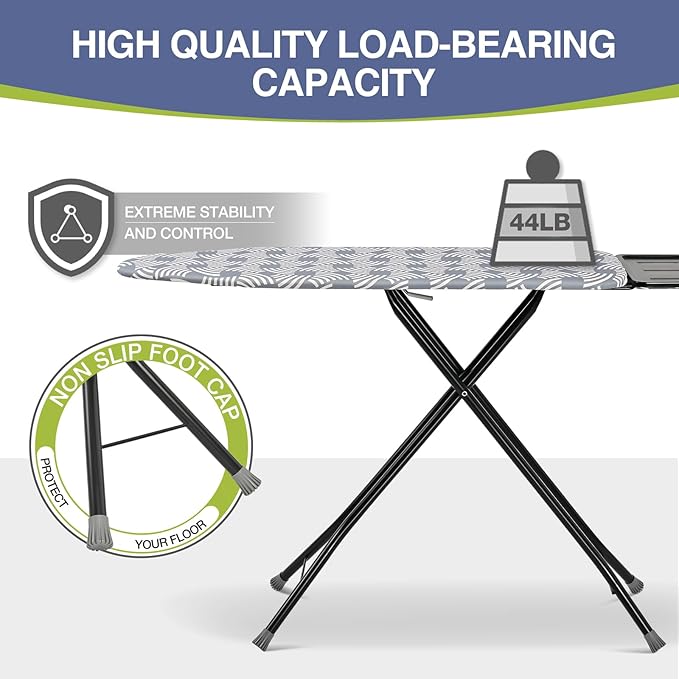 APEXCHASER Ironing Board, Full Szie Iron Board with Iron Rest,Height Adjustable,Extra Thick Heat Resistant Cover with Sleeve Board 15x45 Blue-Ruum Studio Home