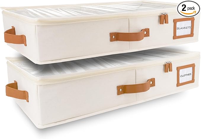 HOMELUX THEORY 2pc Under Bed Storage Containers, Bedroom Under the Bed Drawer Storage Organizer with Bins and Lids, Large Underbed Clothes Storage Box Ideal for Blanket, Fabric, & Shoes (Ivory)-Ruum Studio Home