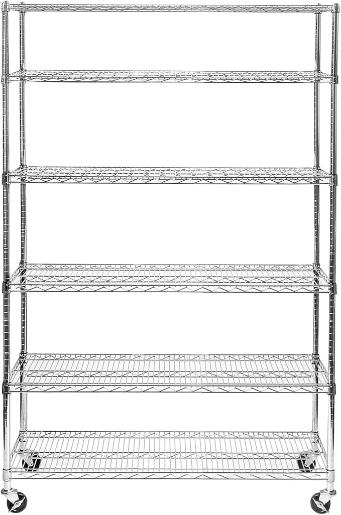 Seville Classics UltraDurable Heavy Duty NSF Solid Steel Wire Rack Storage Unit Wheels, 6-Tier Shelving, 48" W x 18" D-Ruum Studio Home