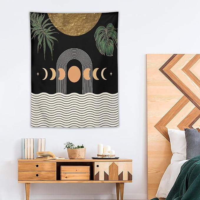 Abstract Boho Tapestry, Mid Century Tropical Tree Leaves Modern Geometric Arch Bohemian Botanical Tapestry, Home Aesthetic Wall Hanging Art Decor for Living Room Bedroom Dormitory 40x60 Inch-Ruum Studio Home