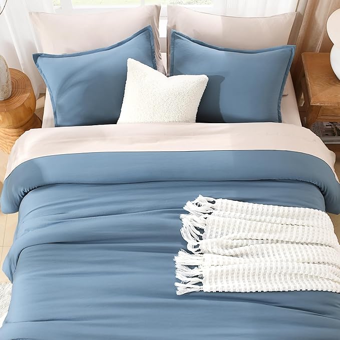 Litanika Comforters Grayish Blue Oversized Queen Size, 3 Pieces Lightweight Solid Bedding Comforter Set, All Season Fluffy Bed Set (98x98In Comforter & 2 Pillowcases)-Ruum Studio Home