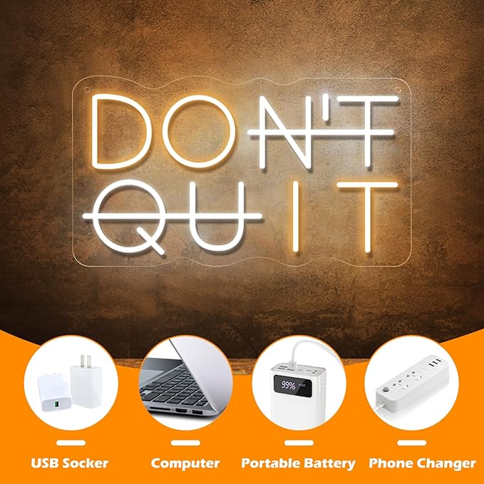 Don't Quit LED Neon Sign for Wall Decor, DO IT Neon Lights Party Decorations, USB Powered Switch Neon Lights lighting adjustable for Office Room, Gym Room, Man Cave, Gamer Room-Ruum Studio Home