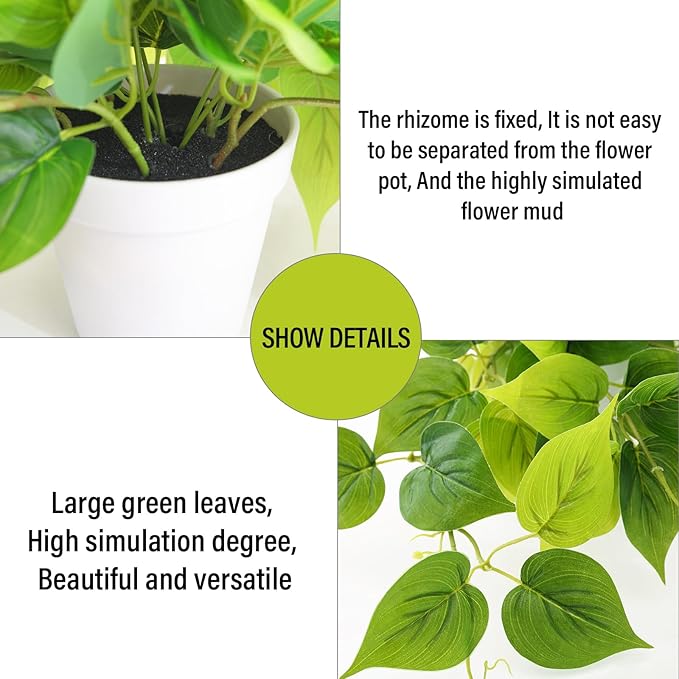 Tiita 2 Pack Fake Plants Artificial Scindapsus Aureus in Pots, Realistic Fake Greenery Potted Plants for Home Office Desk Window Sill Bathroom Bedroom Outdoor Indoor-Ruum Studio Home