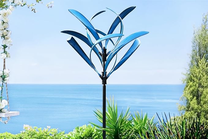 LimeHill Wind Spinner for Yard and Garden - Large Metal Kinetic Wind Sculptures for Outdoor Decorations (Blue Magnolia)-Ruum Studio Home