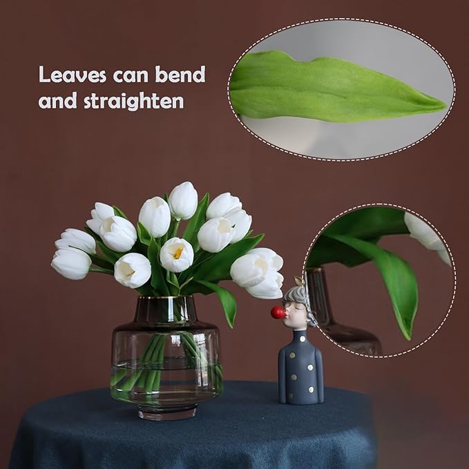 Buart White&Green Tulip Flowers Artificial Luxury Big Tulip Valentine's Day Mother's Day Easter Home Kitchen Wedding Decorations(11pcs)-Ruum Studio Home