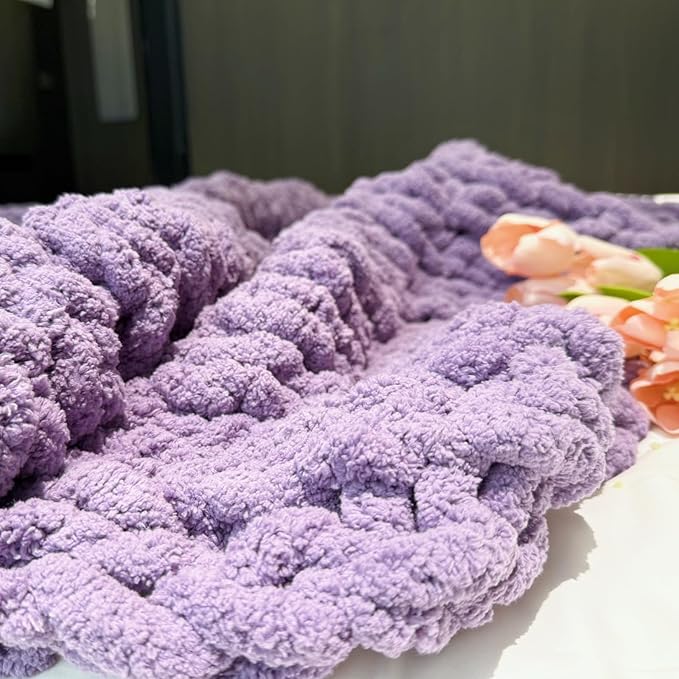 Chunky Knit Blanket Throw 40"×40", Chenille Throw Blankets, Handmade Warm & Cozy Blanket Couch Bed Home Decor, Soft Breathable Fleece Banket, Christmas for Couch Bed Sofa Best Gift (Purple)-Ruum Studio Home