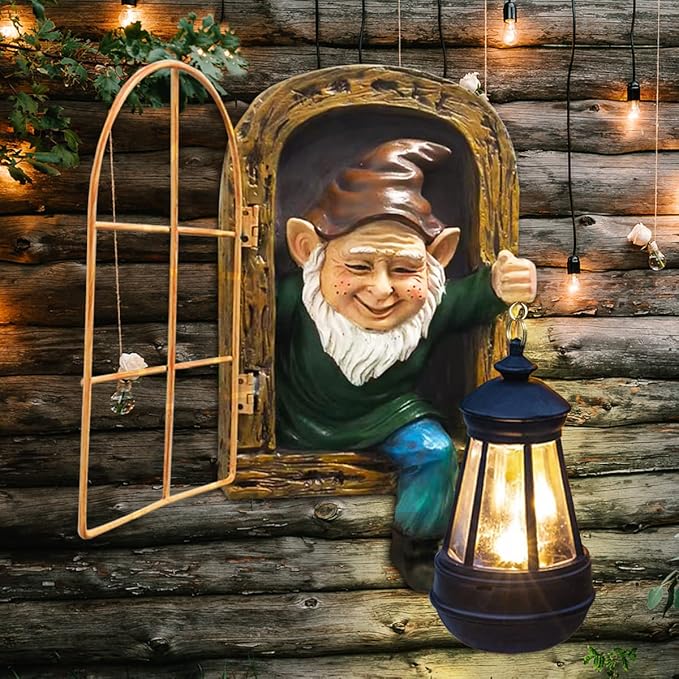 Whimsical Fairy Garden Halloween Gnomes with Solar Lights-10 Elf Out The Door Tree Hugger Garden Statues-Outdoor&Yard Decor-Tree Face Sculpture,Ideal Gifts - Yard Art for Patio,Fence,Wall-Ruum Studio Home