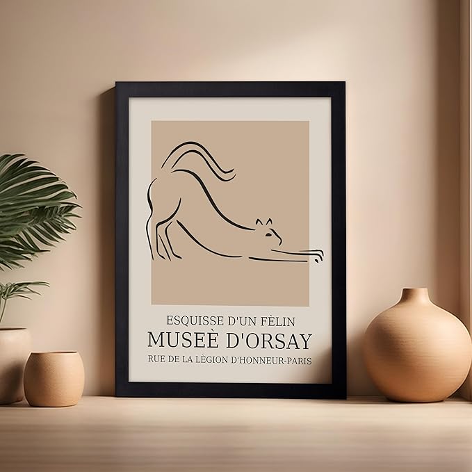 Poster Master Vintage Poster - Retro Minimalist Print - Gift for Artist, Housewarming - Cat, Line Drawing, Sketch, Abstract - Wall Decor for Living Room, Bedroom, 16x20 Black Framed-Ruum Studio Home