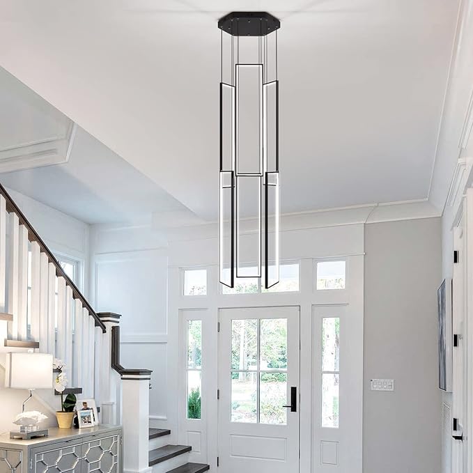 Modern Led Chandelier - Adjustable Black Lighting Fixture for High Ceiling, Suitable for Living Room, Staircase, Villa-Ruum Studio Home