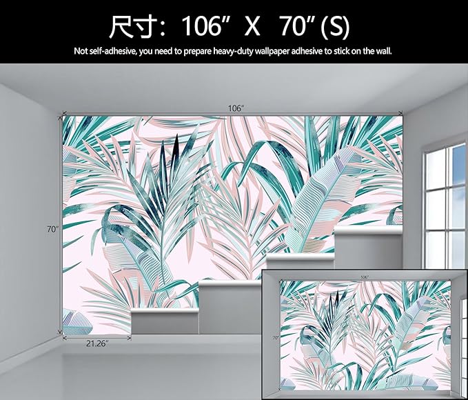 Tropical Pink Palm Leaf Wallpaper Girls Bedroom Colorful Plant Leaves Wall Mural Living Room (Not Peel and Stick)-Ruum Studio Home