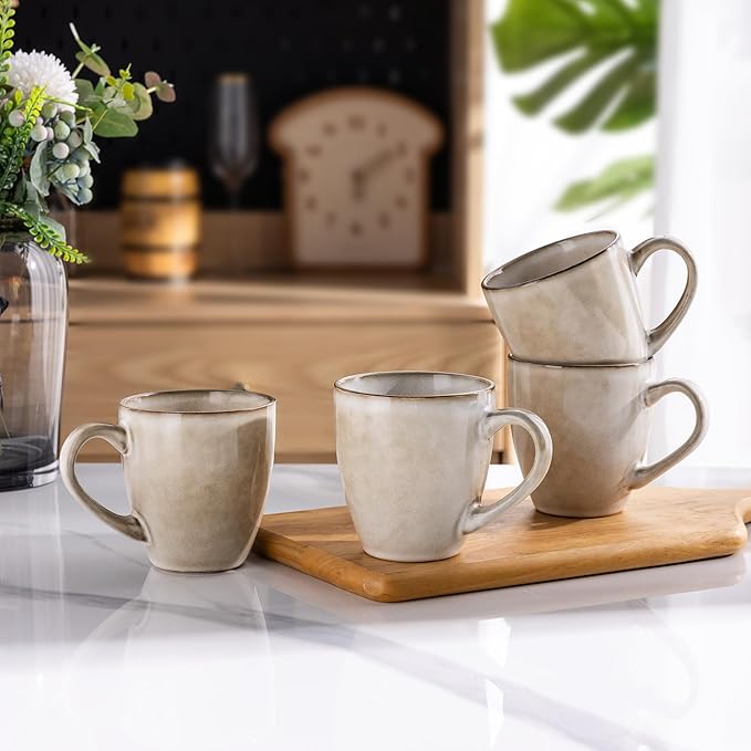 GBHOME Ceramic Coffee Mugs Set of 6, 12oz Stoneware Coffee Mugs Set For Dad Mom Women MEN, Light Weight Coffee Cups for Latte/Tea/Beer/Hot Cocoa, Dishwasher & Microwave Safe,Cappuccino-Ruum Studio Home