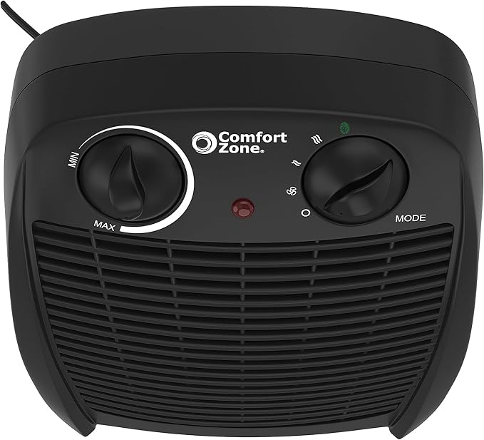Comfort Zone Indoor Space Heater with Adjustable Thermostat, Fan Forced, Electric, Overheat Protection, Safety Tip-Over Switch, Energy Efficient, Ideal for Home, Bedroom, & Office, 1,500W, CZ45EBK-Ruum Studio Home