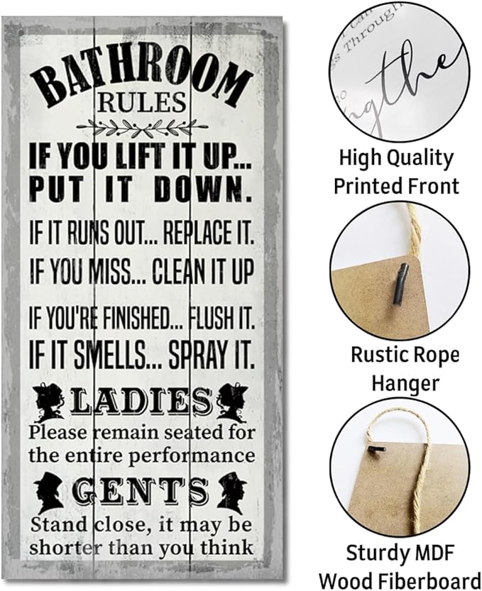 Rustic Bathroom Decor, Western Bathroom Decor, Funny Bathroom Signs Wall Decor, Bathroom Decor, Farmhouse Bathroom Decor, Country Bathroom Decor, Bathroom Signs, Bathroom Rules Wall Décor J1-Ruum Studio Home