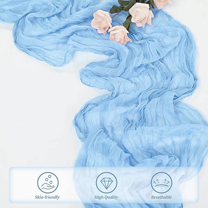 12 Pack Baby Blue Cheesecloth Table Runner 20 x 120 Inch Long Rustic Gauze Cheese Cloth Table Runner for Wedding 10FT Bridal Baby Shower Table Decorations Boho Fabric Sheer Birthday Party Table Decor-Ruum Studio Home
