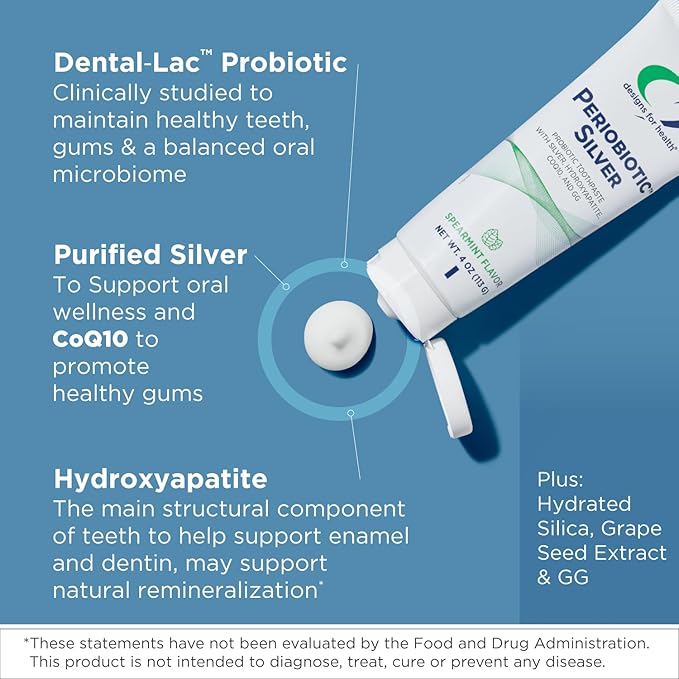 Designs for Health PerioBiotic Silver Hydroxyapatite Toothpaste - Travel Size Fluoride Free Toothpaste with Oral Probiotics with Whitening Hydroxyapatite - Supports Remineralization (2 Pack, 1oz)-Ruum Studio Home