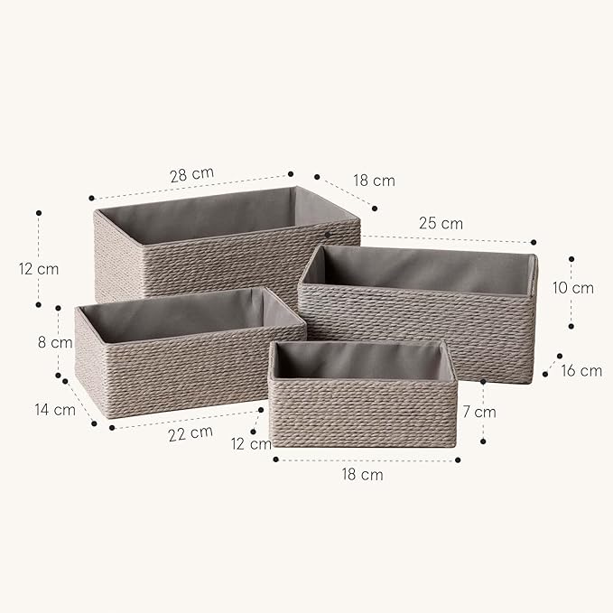 LA JOLIE MUSE Storage Baskets Set 4 - Stackable Woven Basket Paper Rope Bin, Storage Boxes for Makeup Closet Bathroom Bedroom (Gray)-Ruum Studio Home