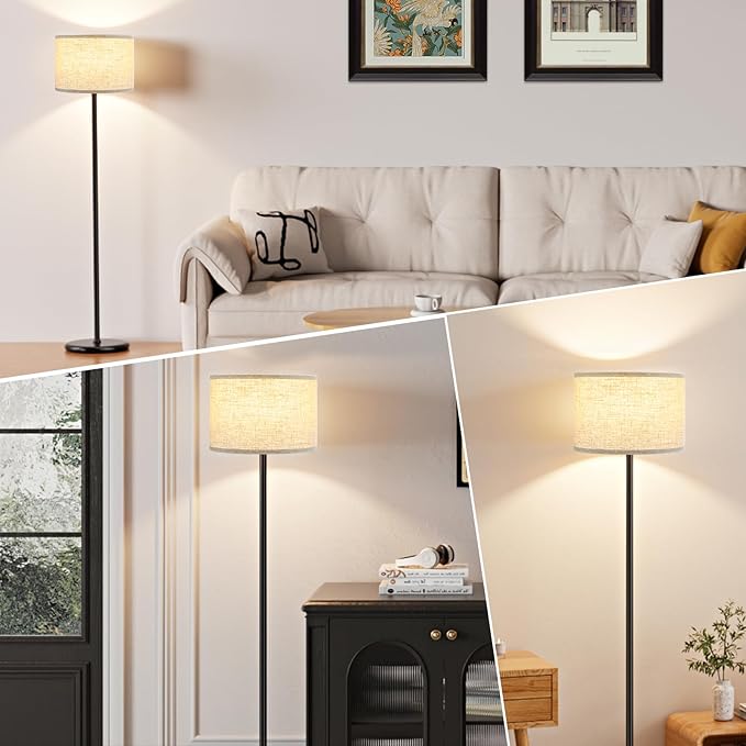 Ambimall 60'' Modern Floor Lamp Set of 2, 2PK Tall Lamps for Living Room Bedroom, Beige Shade with Black Pole(Without Bulb)-Ruum Studio Home