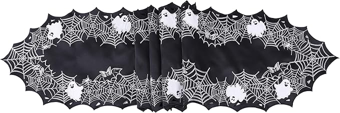 Chlophy Halloween Table Runner Black Spider Web Table Runner Gothic Embroidered for Kitchen Dining Halloween Décor Home Party Table Decoration 72in-Ruum Studio Home