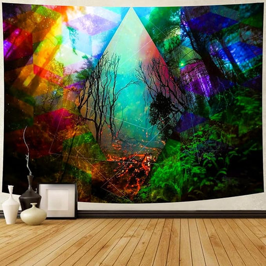 Delur Forest Tapestry Tree of Life Tropical Rainforest Tapestry Wall Hanging Colorful Nature Landscape Mystical Psychedelic Spiritual Headboard for Bedroom Living Room Home Decor (51.2" x 59.1")-Ruum Studio Home