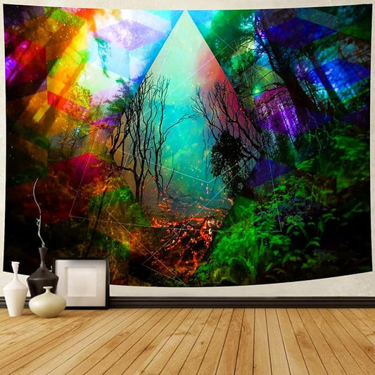 Delur Forest Tapestry Tree of Life Tropical Rainforest Tapestry Wall Hanging Colorful Nature Landscape Mystical Psychedelic Spiritual Headboard for Bedroom Living Room Home Decor (59.1" x 78.7")-Ruum Studio Home
