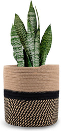 Woven Cotton Rope Plant Basket for 11" Flower Pot Floor Indoor Planters,Storage Organizer Basket Rustic Home Decor (11" x 11",Black and Brown Stripes)-Ruum Studio Home