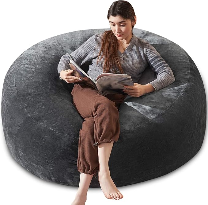 Bean Bag Chair 4Ft, Memory Foam Filled, Large Beanbag Chairs for Adults and Teens, Soft Sofa with Removable Flannel Cover, Round Couch for Living Room Bedroom College Dorm (Dark Gray, 4FT-47×47"×24")-Ruum Studio Home