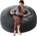 Bean Bag Chair 5Ft, Memory Foam Filled, Large Beanbag Chairs for Adults and Teens, Soft Sofa with Removable Flannel Cover, Round Couch for Living Room Bedroom College Dorm (Dark Gray, 5FT-60×60"×24")-Ruum Studio Home