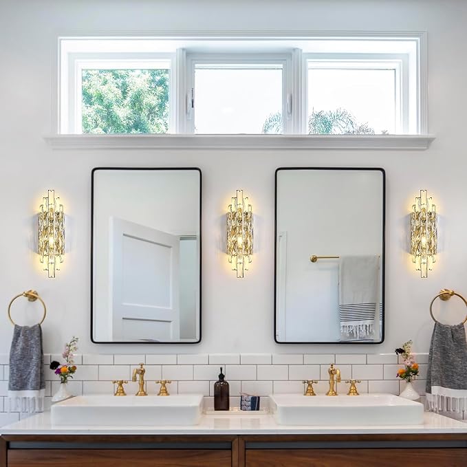 Modern Gold Crystal Wall Sconce Light Fixtures, Wall Mount Lamps for Bedroom Living Room Bathroom Vanity Mirror-Ruum Studio Home