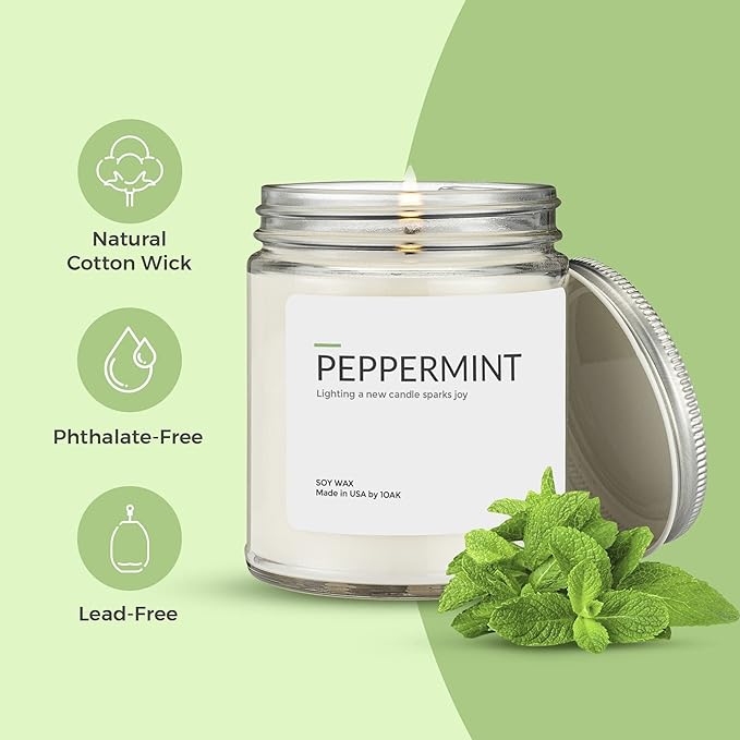 1OAK Soy Wax Scented Candles - Peppermint Candle - Scented Candles for Home (7oz.)-Ruum Studio Home