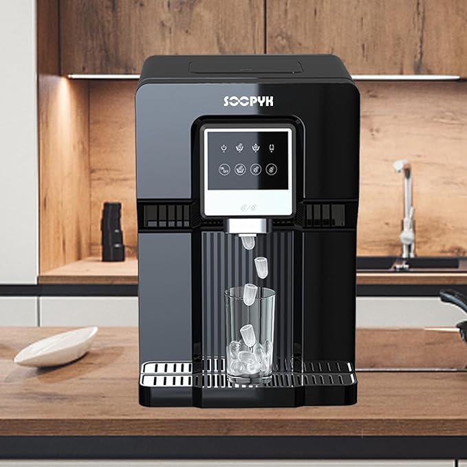 Countertop Bottleless Water Cooler Dispenser and Ice Maker with Water Line 17 lbs Daily Capacity Black(NO HOT Water/NO Filters)-Ruum Studio Home