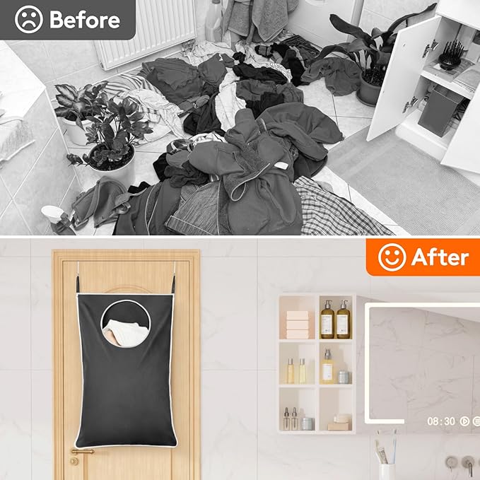 Lifewit Over Door Laundry Hamper, Large Collapsible Hanging Laundry Hamper, Hanging Laundry Basket Bag for Bathroom Bedroom Dirty Clothes Storage Organizer, Dark Gray-Ruum Studio Home