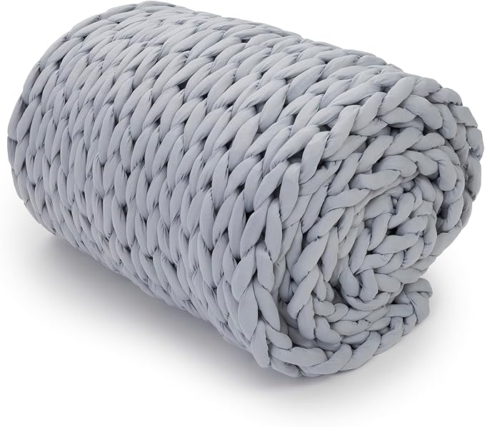 Nuzzie Chunky Knit Weighted Blanket - Breathable, Cooling, Hand Made Knit Throw Blanket for Sleep for Relaxation - Machine Washable, Stylish Design(Light Grey, Throw | 12lbs | 44"x60")-Ruum Studio Home