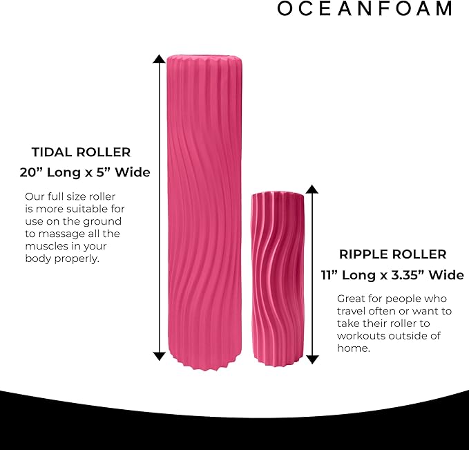 Oceanfoam Tidal Roller - Hot Pink - Muscle Massage Foam Roller for Back Pain & Stretching - Firm and Ergonomic Wide Wave Textured - Yoga, Athletics, & Wellness - Full Size, 20" x 5"-Ruum Studio Home