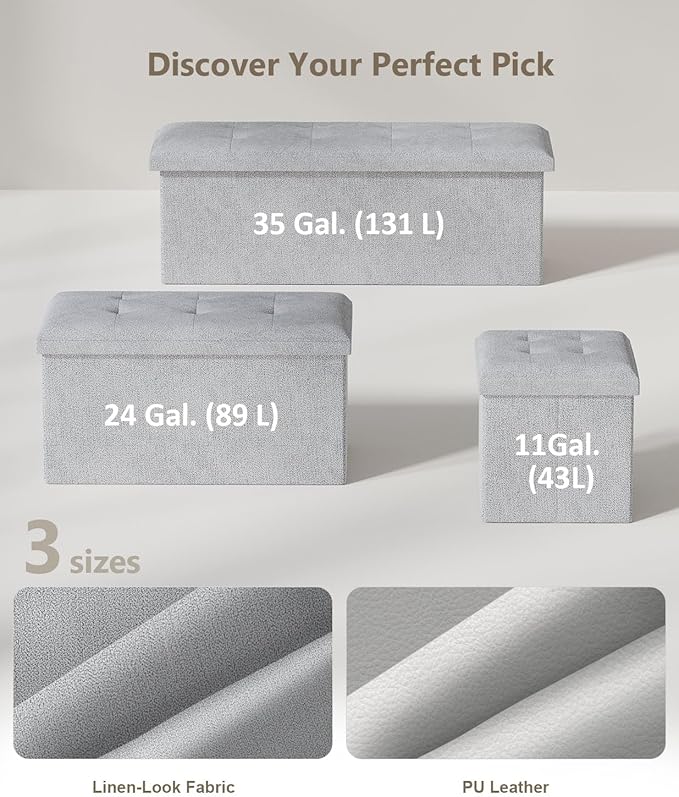 Storage Ottoman Bench, Folding Ottoman Foot Rest, 15 x 30 x 15 Inches, End of Bed Bench, Storage Chest, for Living Room, Bedroom, Hallway, Entryway, Light Gray-Ruum Studio Home