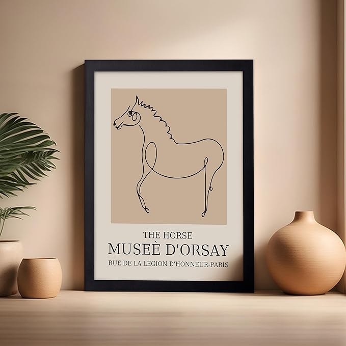 Poster Master Vintage Poster - Retro Minimalist Print - Gift for Artist, Friend - Horse, Line Drawing, Sketch, Abstract - Wall Decor for Living Room, Bedroom, 16x20 Black Framed-Ruum Studio Home