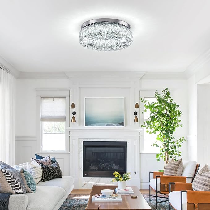 16.5" Crystal Chandelier LED Modern Flush Mount Ceiling Light Fixtures Round Ring Luxury Large Chandelier for Living Room Bedroom Dining Room Entrance (Cool white-16.5")-Ruum Studio Home
