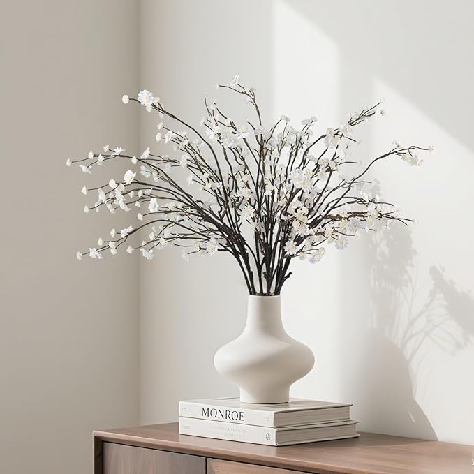 Geegoods 10 Stems White Faux Flowers for Vase – Real Touch Artificial Baby Breath Branches Long Stem for Tall Vase Indoor Home Table Centerpieces Decoration-Ruum Studio Home