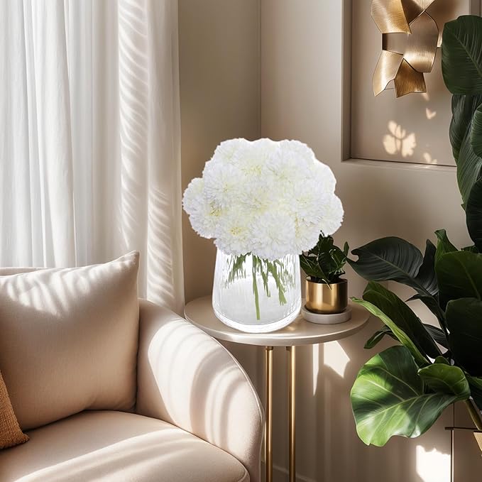 Kimura's Cabin 20Pcs Fake White Flowers Artificial Chrysanthemums Ball Flower Faux Silk Mums Flowers for Wedding Party Home Kitchen Table Core Decoration DIY Bouquets (White)-Ruum Studio Home