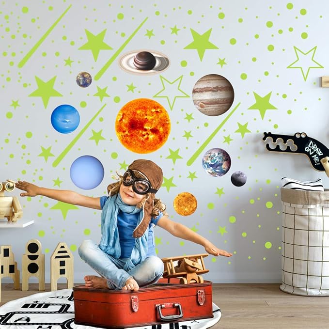 Quanhaigou Glow in The Dark Stars and Planets, Bright Solar System Wall Stickers -Glowing Ceiling Decals for Kids Room,Shining Space Decoration-Ruum Studio Home