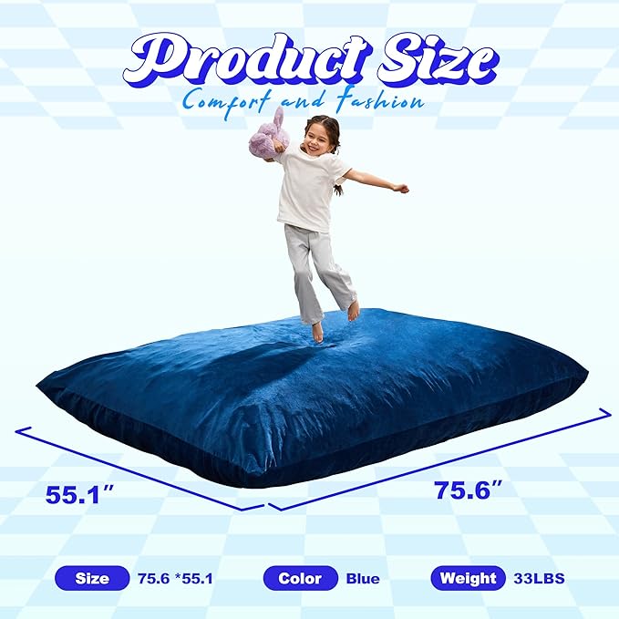 Hobestluk 3 in 1 Bean Bag Chair Giant Bean Bag Chairs for Adults with Velvet Cover Convertible Bean Bag Floor Cushion with Machine Washable Cover for Living Room (Velvet Blue)-Ruum Studio Home