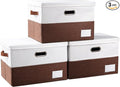 PRANDOM Foldable Storage Bins with Lids [3-Pack] Fabric Collapsible Storage Boxes Baskets Cubes Containers with Handles for Closet Living Room Bedroom (Brown & White 17.7x11.8x11.8'')-Ruum Studio Home