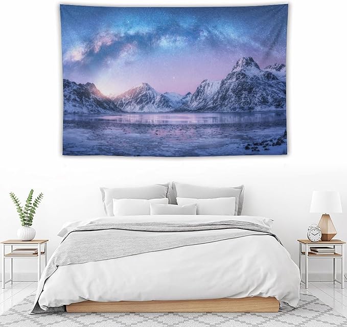 HZOHNAGO Mountain Tapestry Aurora Snow Mountain Sunset Pattern Printed Wall Tapestry Wall Hanging for Bedroom Living Room Dorm 60" W x 40" H-Ruum Studio Home