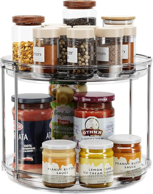LAMU 2 Tier Lazy Susan Turntable Organizer 9.25'' Rotating Spice Rack Organization for Cabinet, Kitchen, Pantry, Countertop, Bathroom, Vanity, Medicine Cabinet Organizer, Grey-Ruum Studio Home