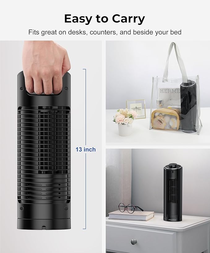 Abolee Tower Fan, 23ft/s Desk Fan, 70° Oscillating Table Fan for Bedroom, Standing Table Fan with 3 Modes, 2024 New 13 Inch Bladeless fan for Bedroom, Home,Office-Ruum Studio Home