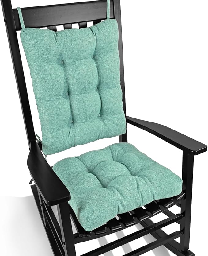 BUYUE Chair Cushion Set for Rocking Chair, Back Pillow & Seat Cushion with Ties, Original Woven Fabric Non-Slip Chair Pads for Elderly Sitting, Light Green-Ruum Studio Home