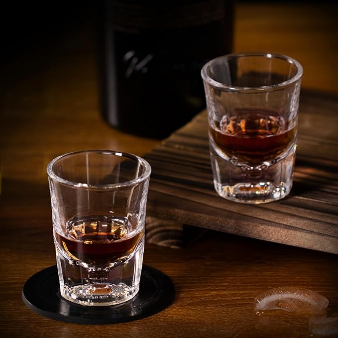 KAMMAK 2 Pack Shot Glasses Bulk 2.5oz Cool Shot Glasses with Heavy Base for Whiskey, Vodka in Bar And Party Gifts for Men, Whisky Lovers, Wedding, Anniversary, Birthday-Ruum Studio Home