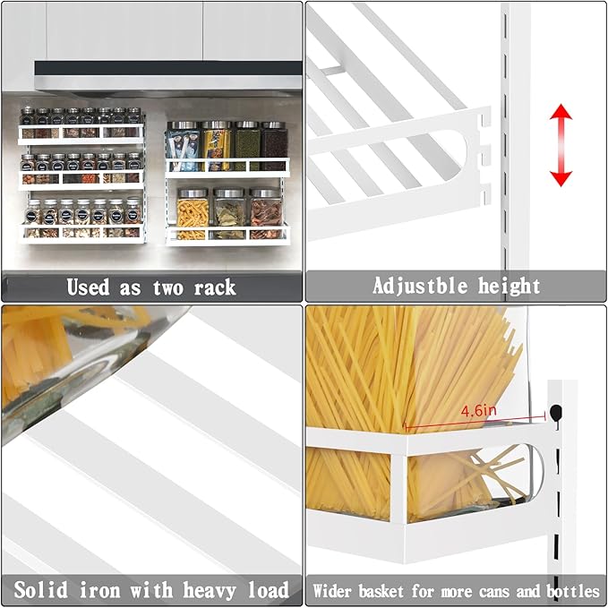X-cosrack Wall Mount Spice Rack Organizer 5 Tier Height-Adjustable Hanging Spice Shelf Storage for Kitchen Pantry Cabinet Door, Dual-Use Seasoning Holder Rack with Hooks, White-Ruum Studio Home