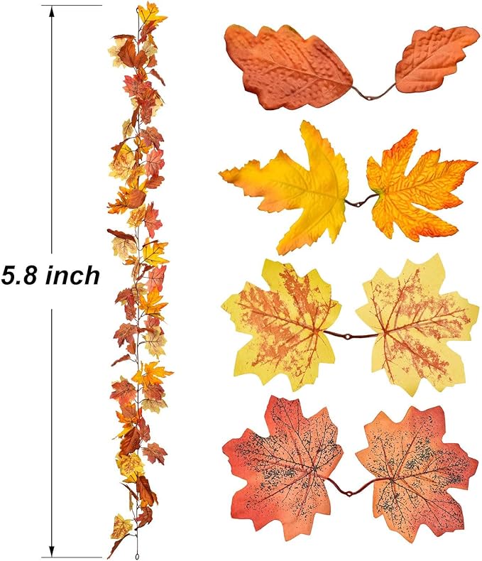 Lvydec 2 Pack Maple Leaves Fall Garland Clearance - 5.8ft/Strand Artificial Fall Foliage Garland Colorful Autumn Decoration for Home Wedding Party Thanksgiving-Ruum Studio Home