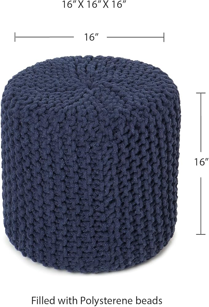 REDEARTH Cylindrical Pouf Ottoman -Hand Knitted Poof Pouffe Accent Chair Seat Footrest for Living Room, Bedroom, Nursery, kidsroom, Patio, Gym; 100% Cotton (16x16x16; Navy Blue)-Ruum Studio Home